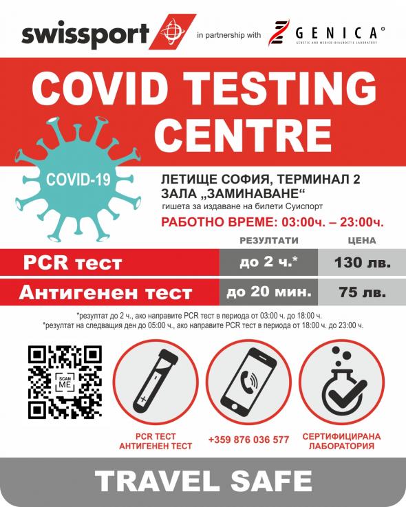 Резултатите от направените PCR тестове на Терминал 2 на Летище София вече излизат до 2 часа